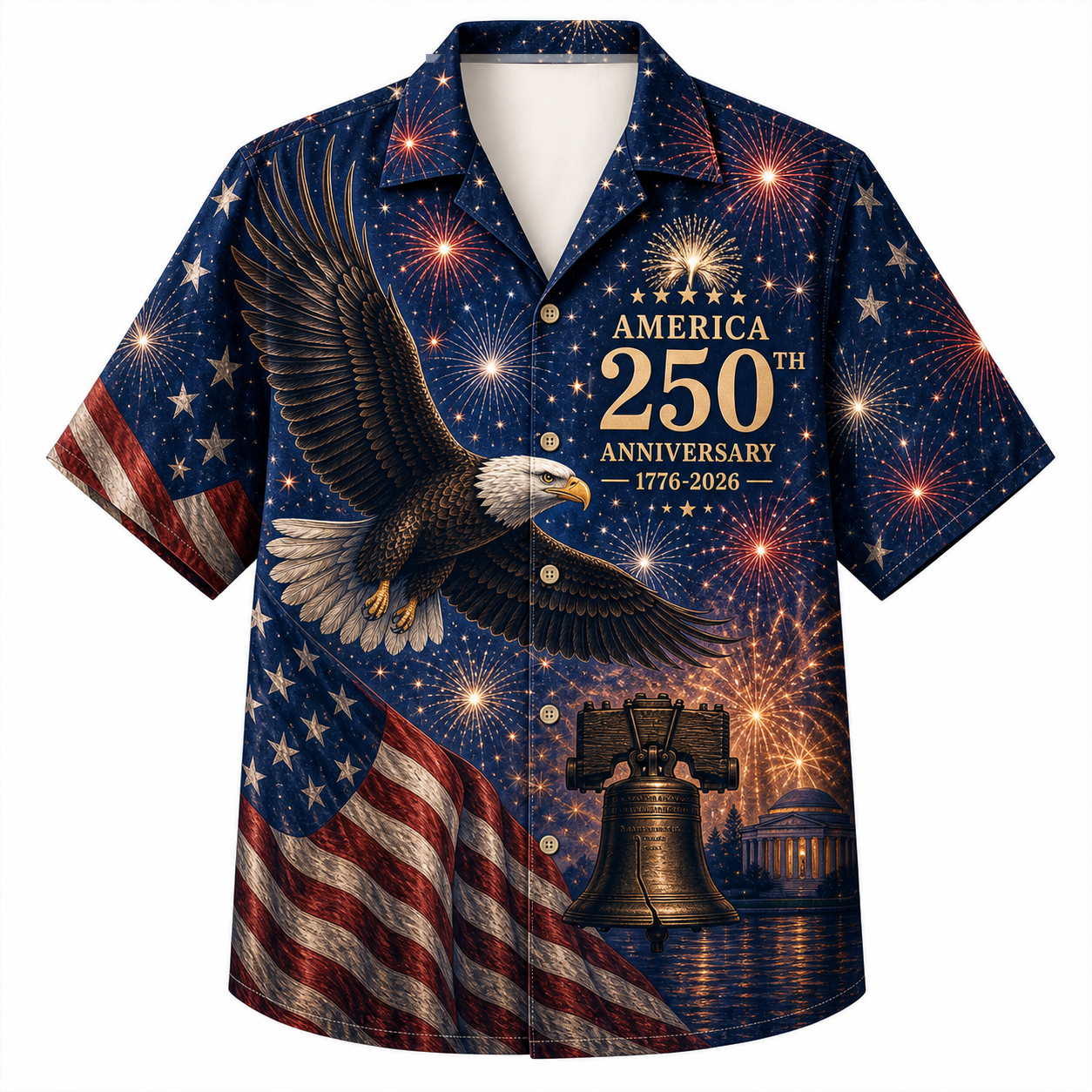 America 250th Eagle Fireworks Hawaiian Shirt