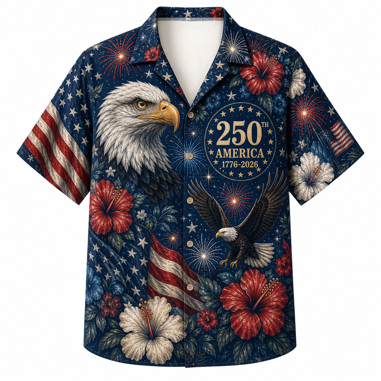 America 250th Floral Eagle Hawaiian Shirt