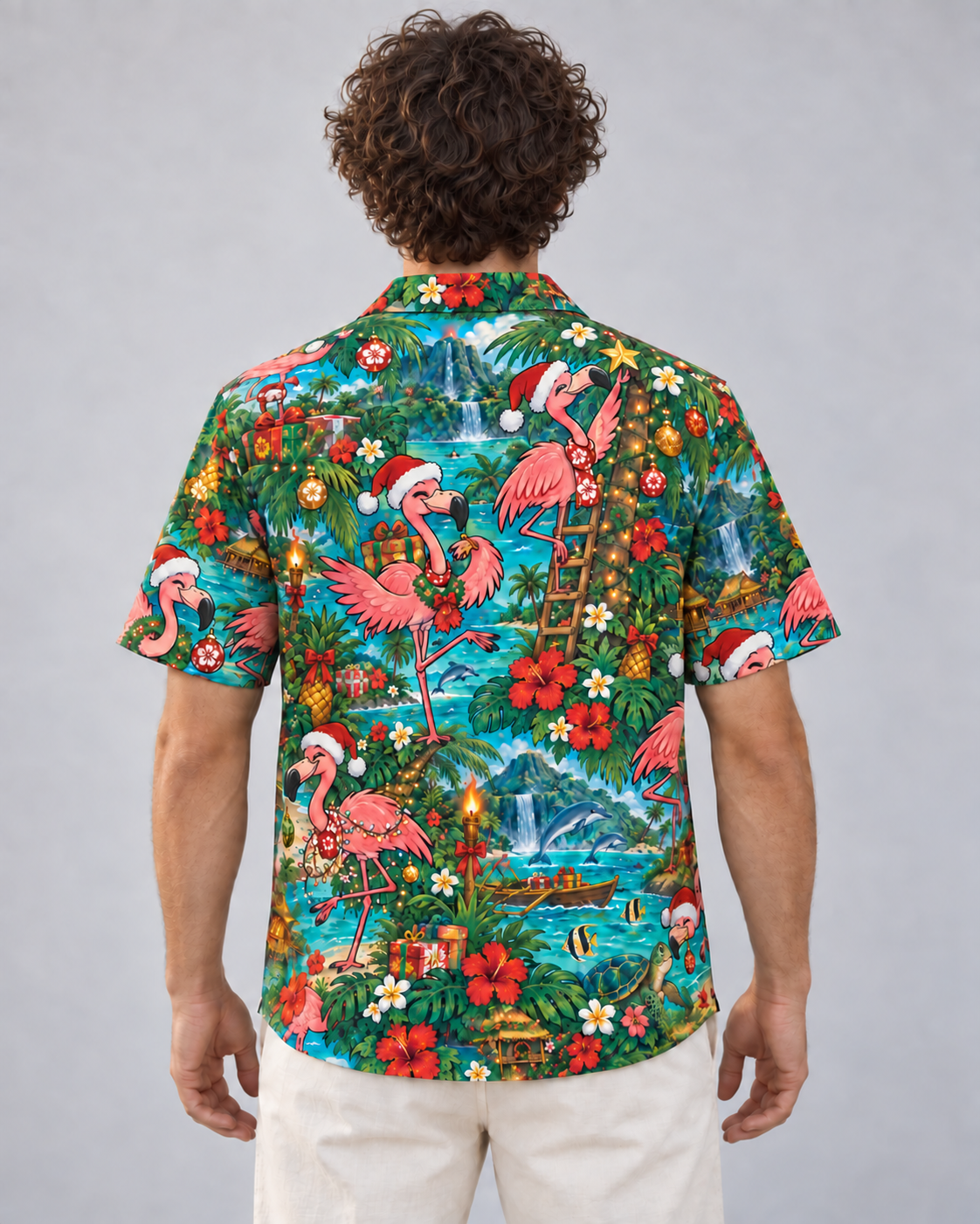 Men's Christmas 2026 Festive Flamingos Hawaiian Shirt