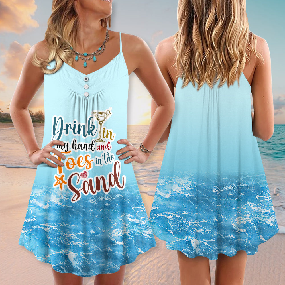 Beach Drink And Sandy Toes – Women's Summer Sleeveless V-Neck Camisole Dress