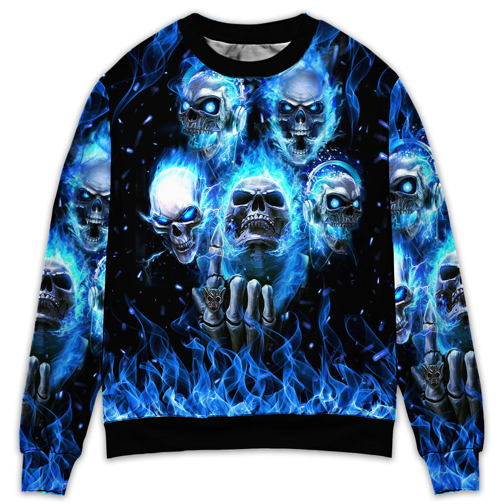 Angry Blue Skull Art Style – Sweater - Ugly Christmas Sweater