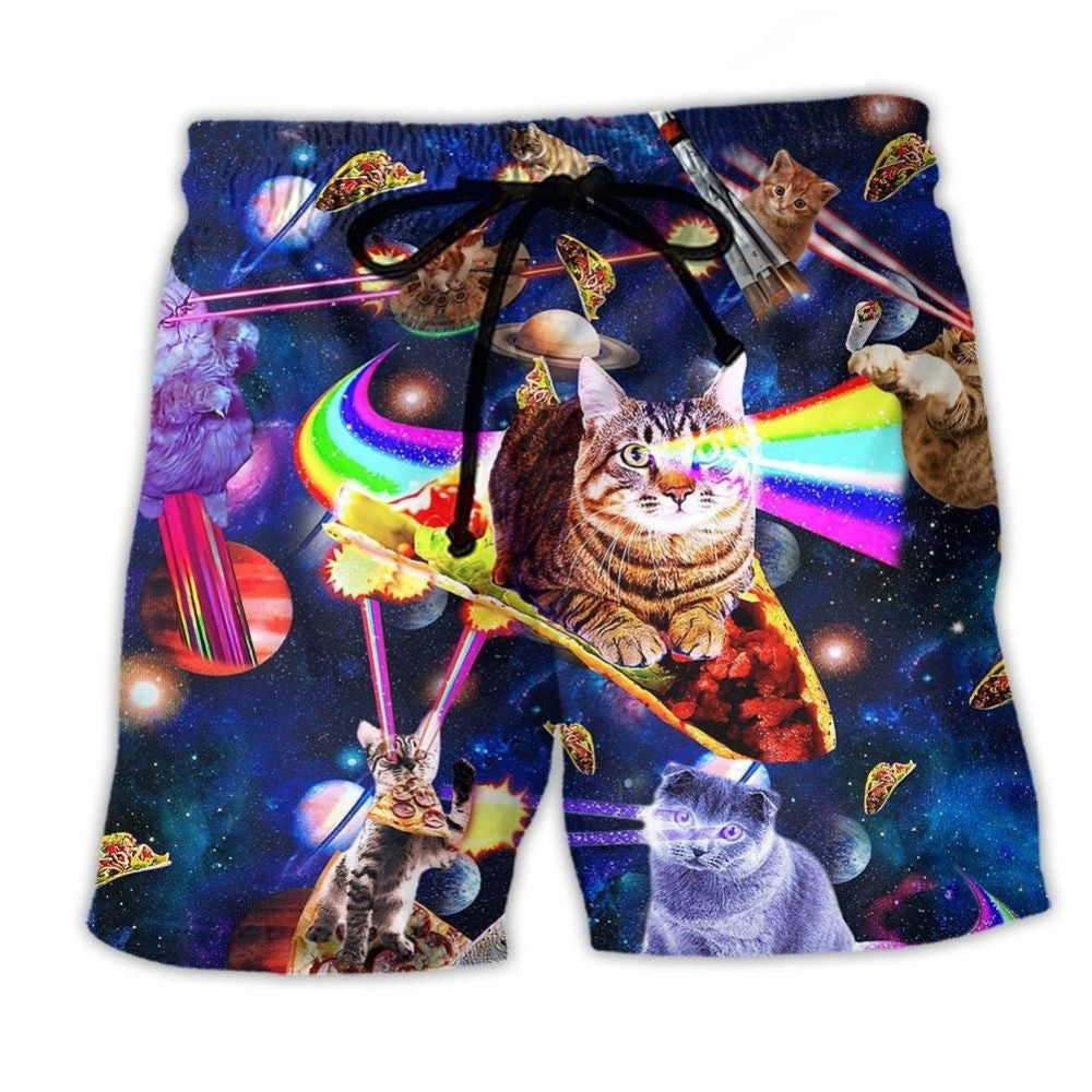 Cat Space Food Ride Funny Art – Beach Short
