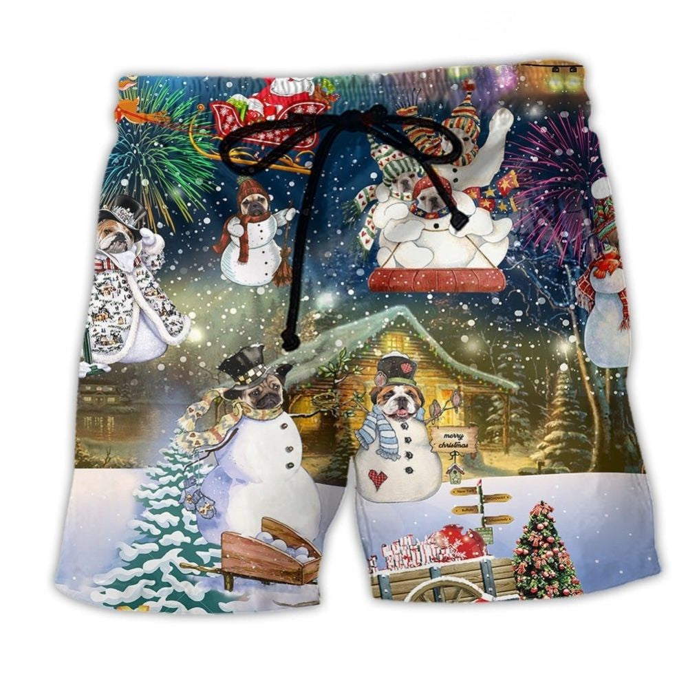 Funny Snow Dog Christmas Art – Beach Short