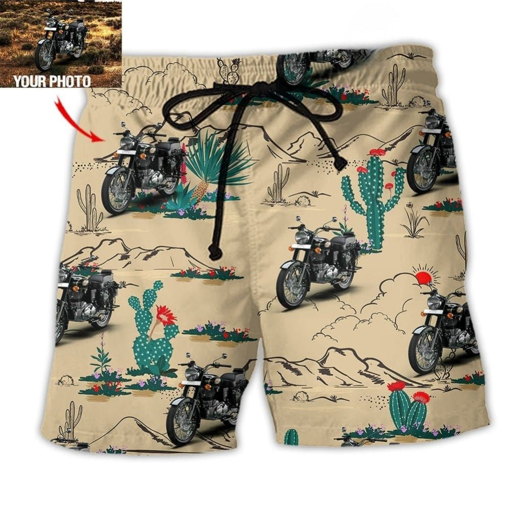 Desert Motorcycle Adventure Art Custom Photo - Beach Short