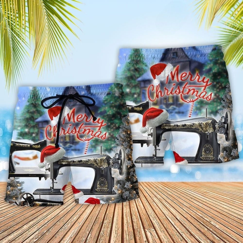 Sewing Machine Christmas Night Scene – Beach Short
