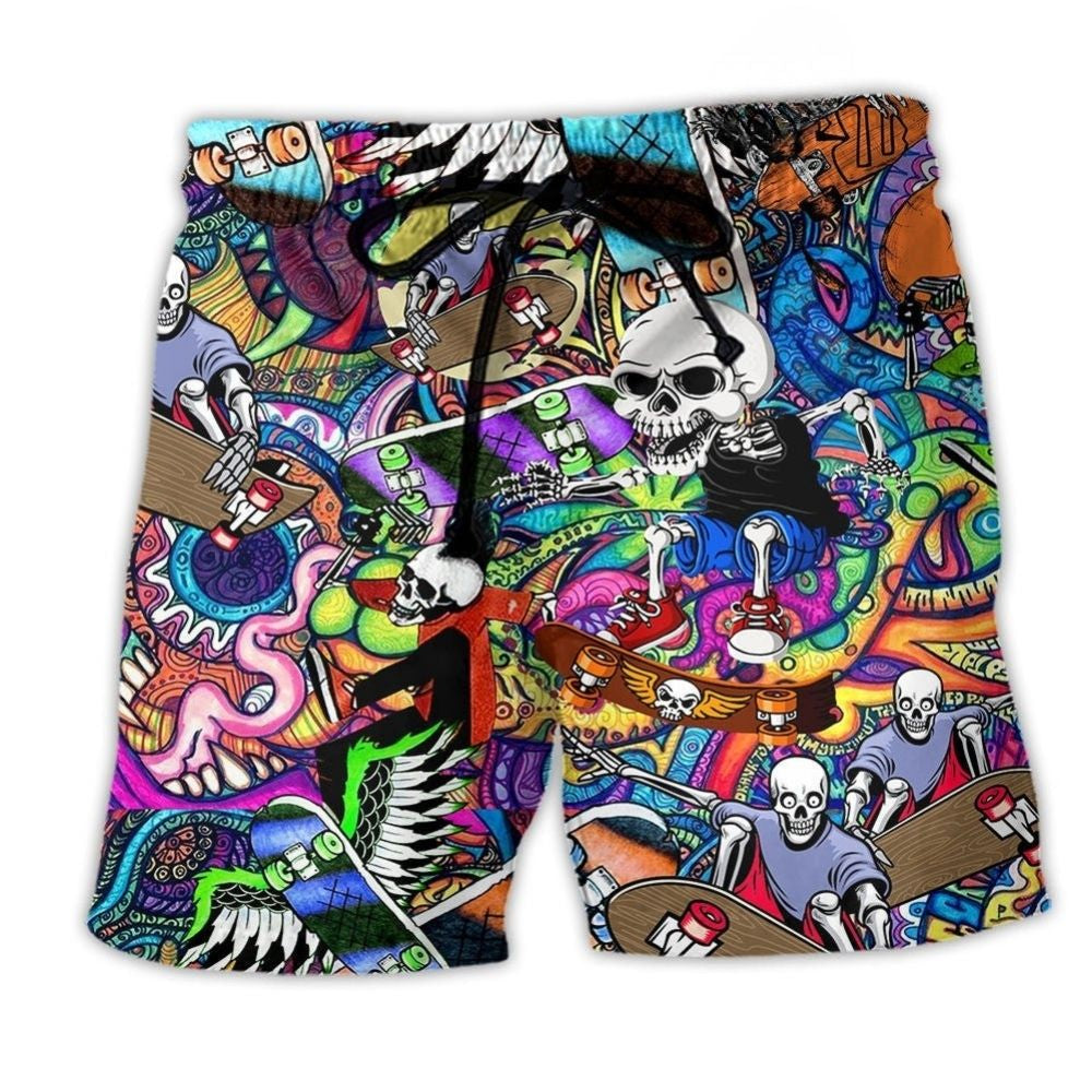 Colorful Skull Love Life Abstract Art – Beach Short