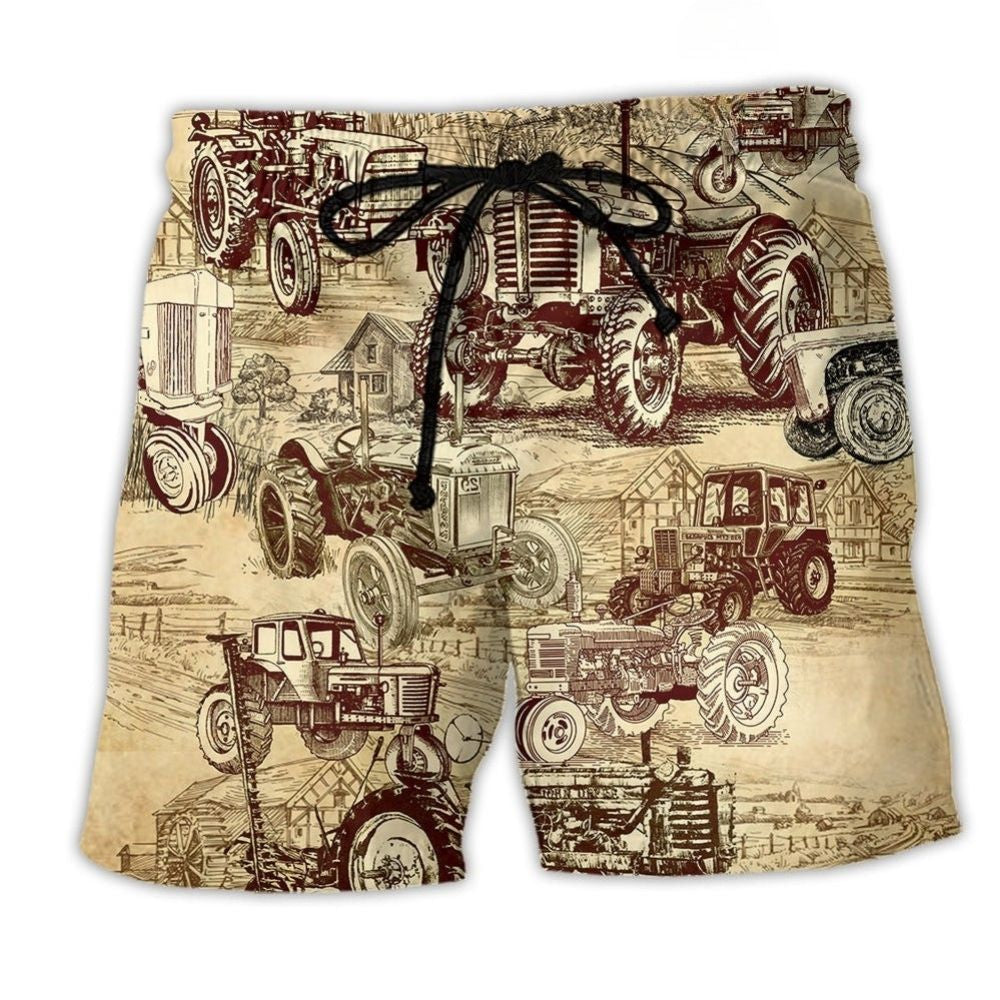 Tractor Farmer Work Life Quote Art – Beach Short