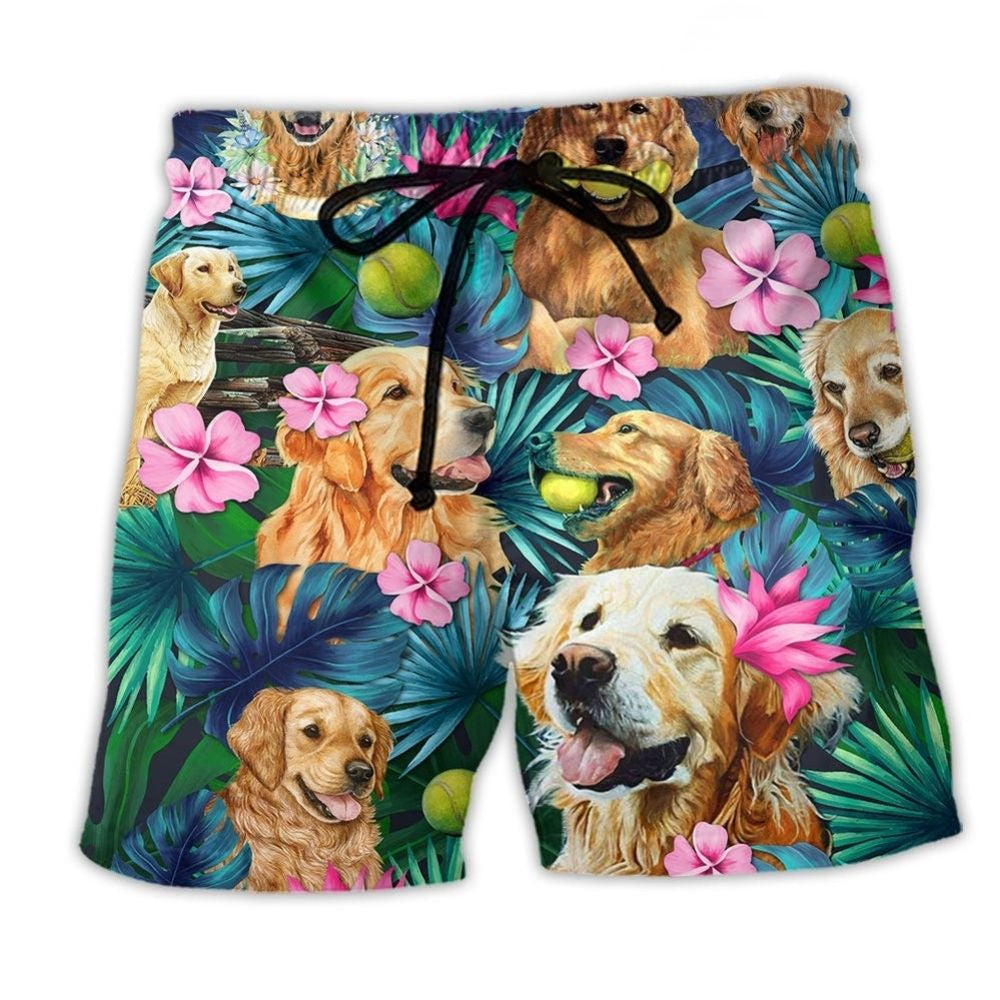Golden Retriever Flower Hug Art – Beach Short