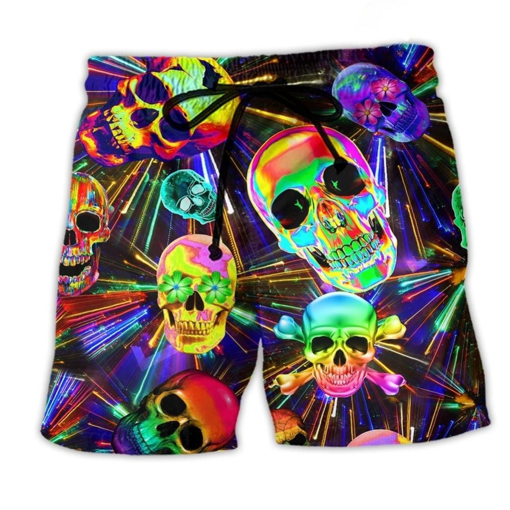 Happy Smiling Skull Colorful Art – Beach Short