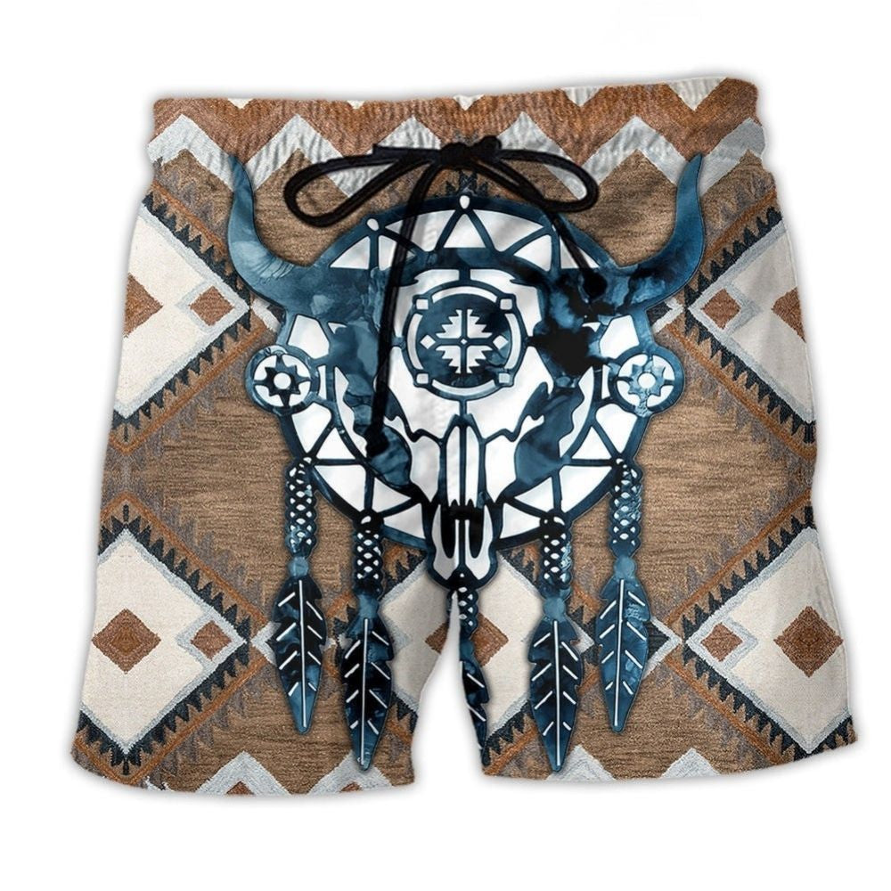Native Style Skull Dreamcatcher Peace Art – Beach Short