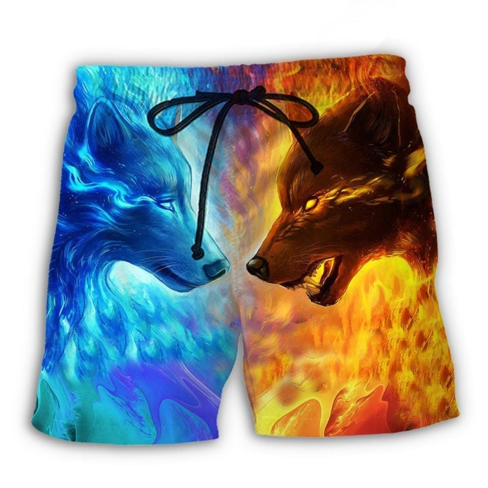 Wolf Couple Fire Fantasy Art – Beach Short