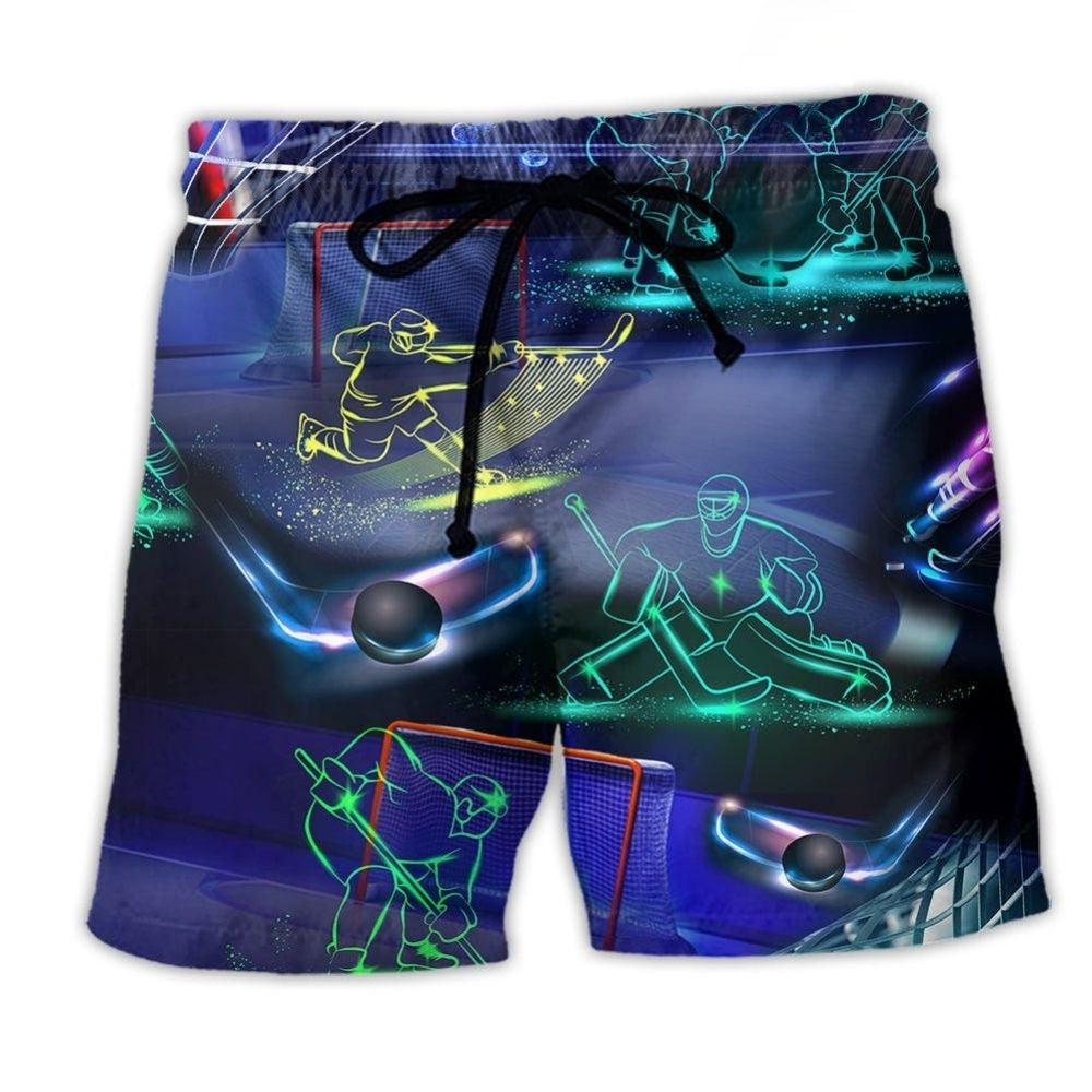 Ice Hockey Neon Color Art – Beach Short