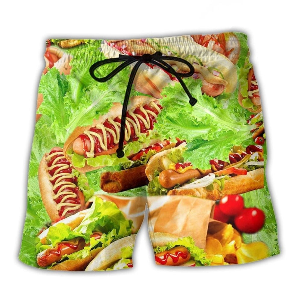 Funny Hot Dog Party Quote Art – Beach Short