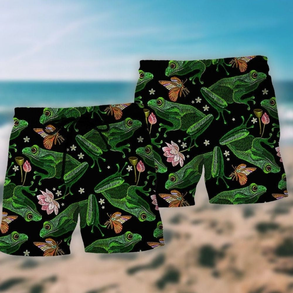 Pink Frog Floral Artistic - Beach Short