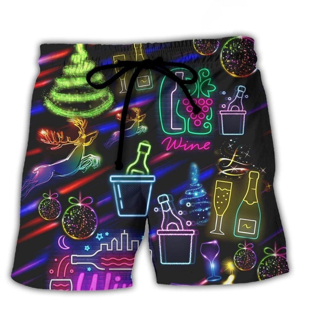 Christmas Wine Neon Party Art – Beach Short