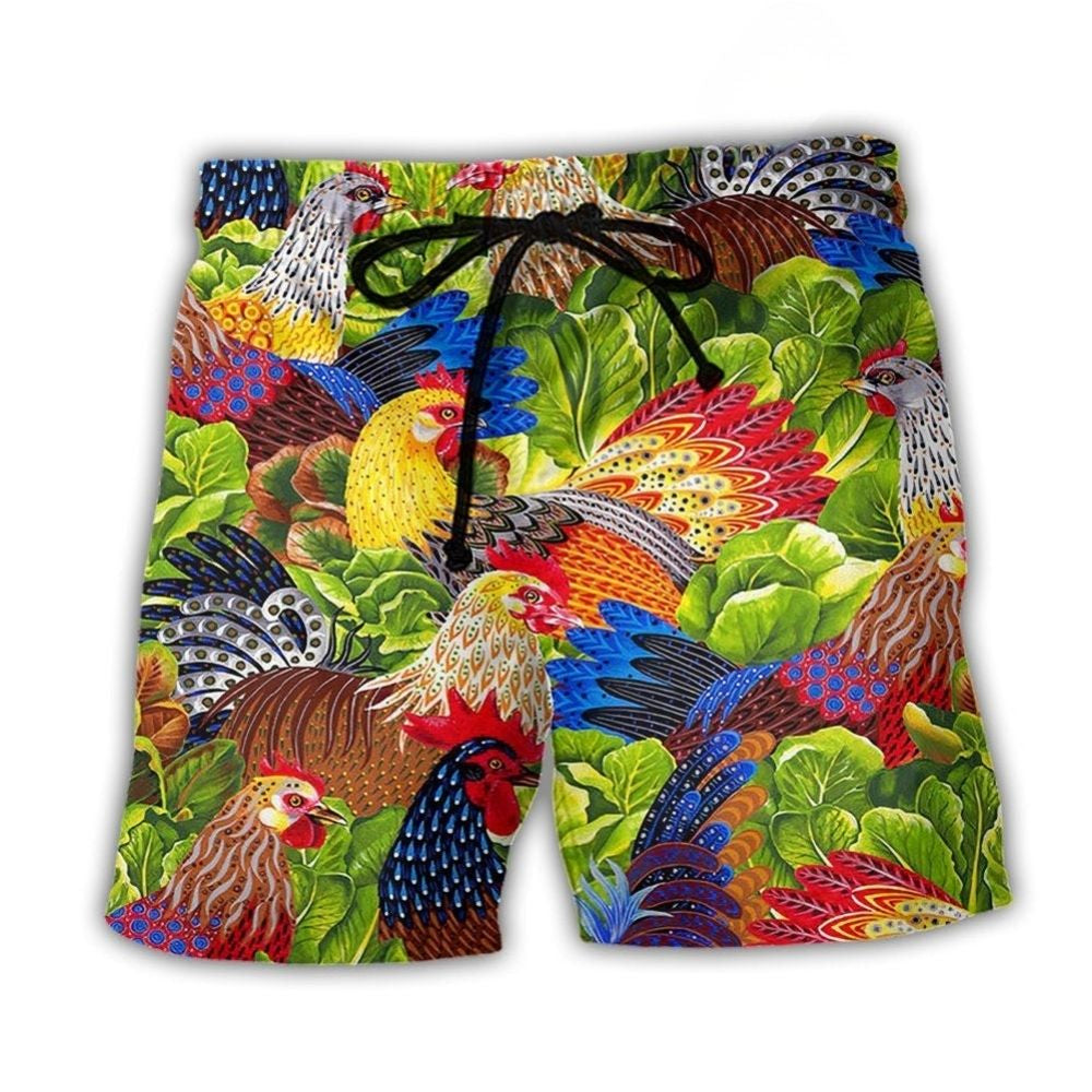 Colorful Chicken Family Lover Farm – Beach Short