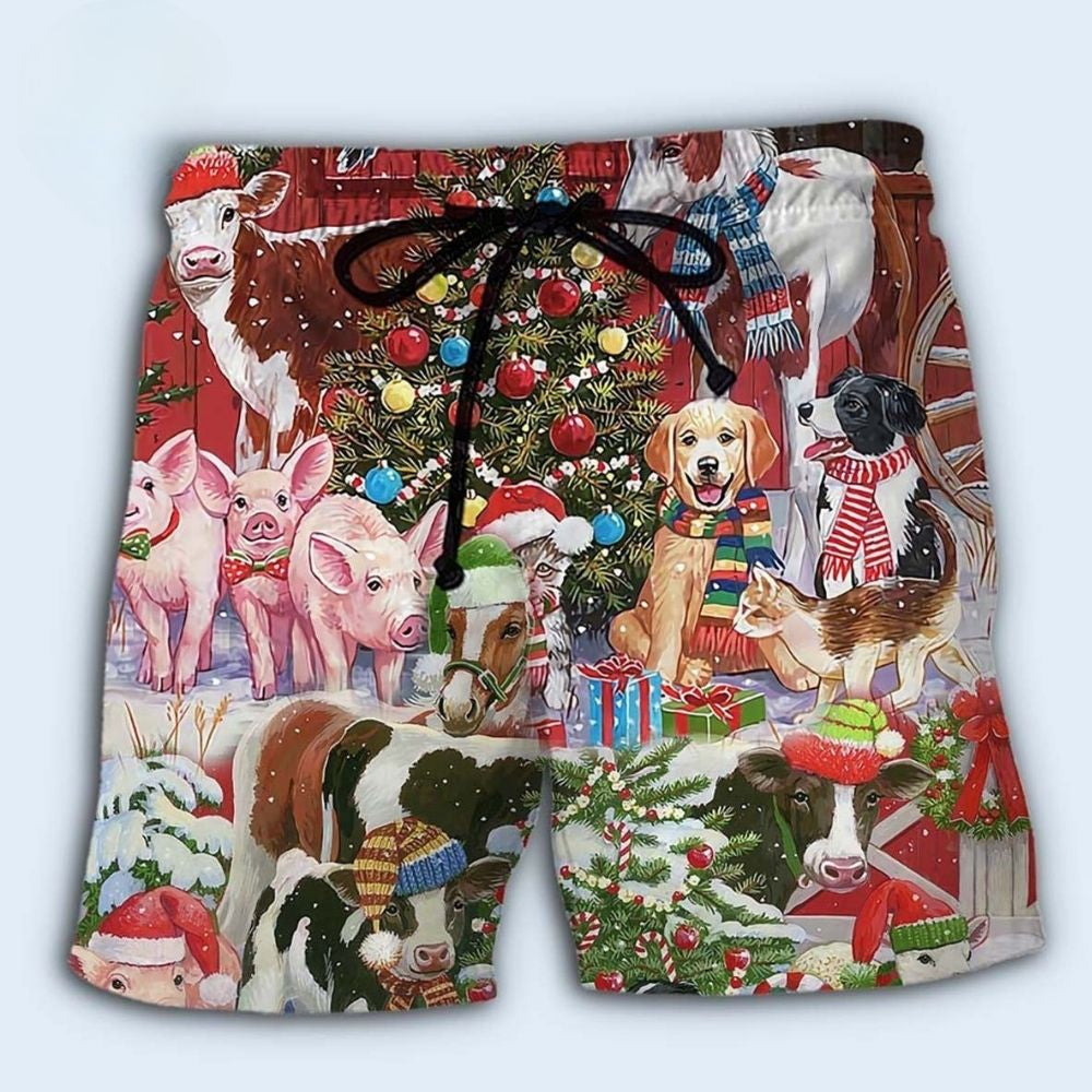 Farm Animals Merry Christmas Art – Beach Short