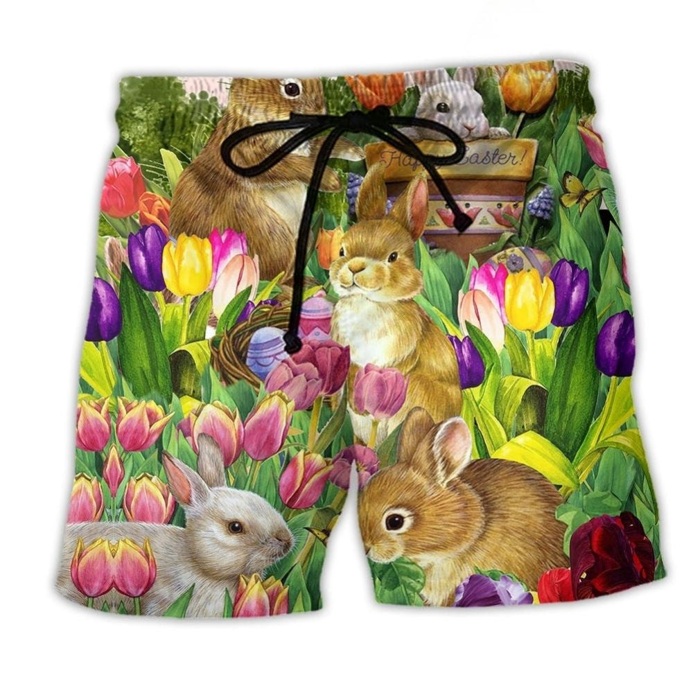 Easter Rabbit Tulip Garden Dream Art – Beach Short