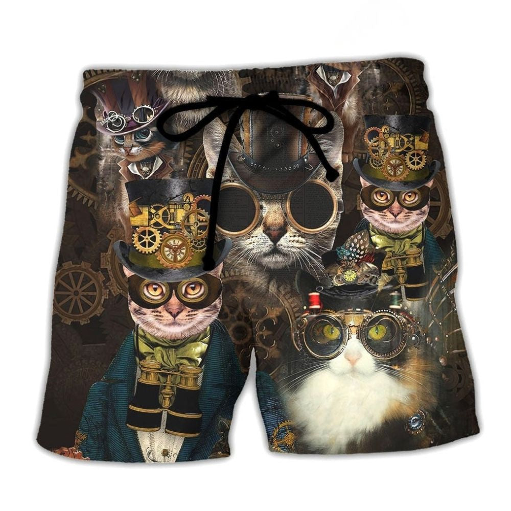Steampunk Cat Machine Fantasy Art – Beach Short