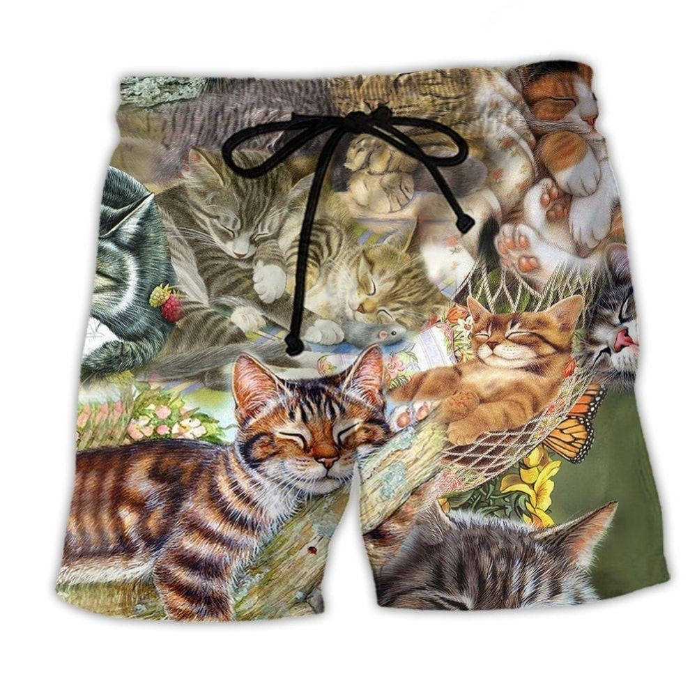 Sleeping Cat Cute Art – Beach Short