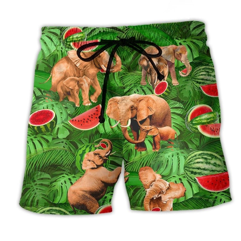 Elephant With Watermelon Funky Summer Art – Beach Short