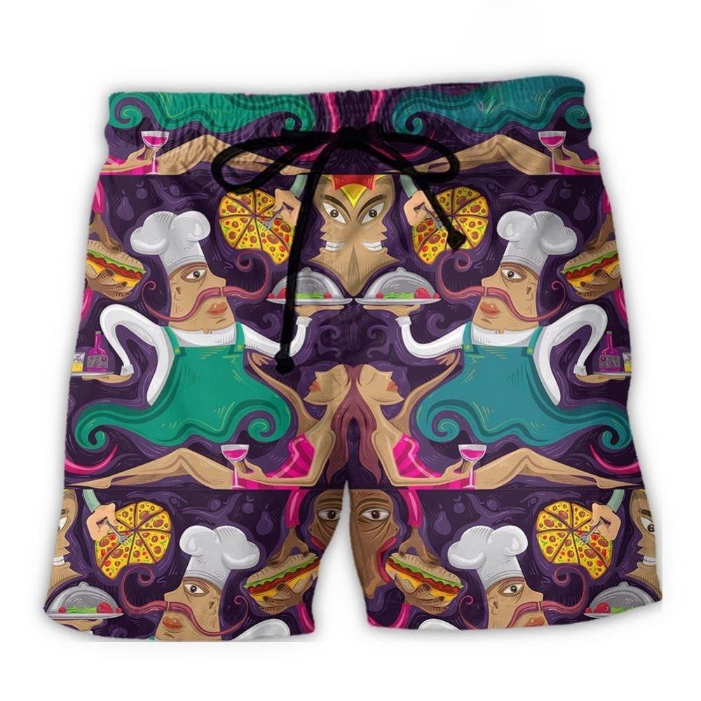 Funny Pizza Chef Food Lover - Beach Short