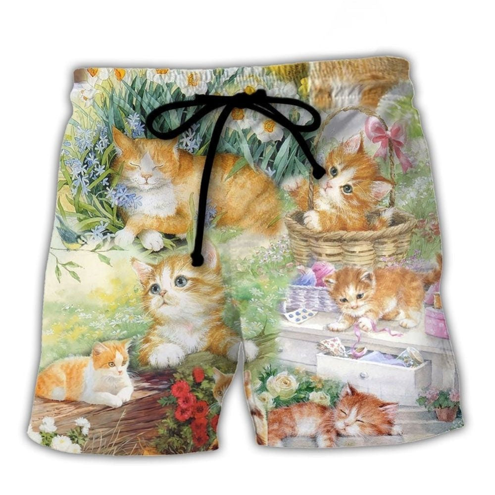 Artistic Cat Lover Illustration - Beach Short