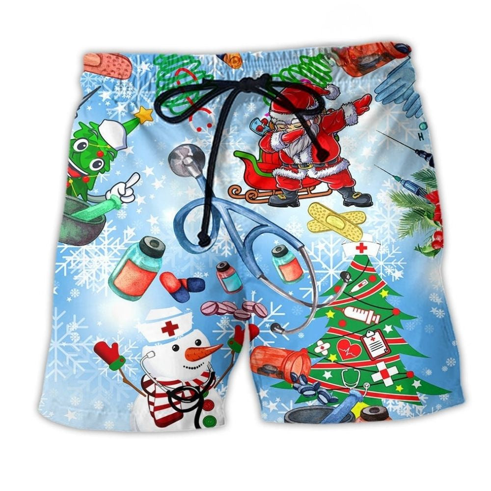 Nurse Love Christmas Holiday Art – Beach Short