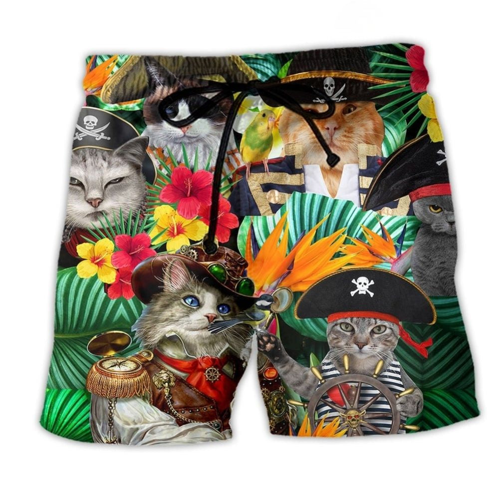 Pirate Cat Tropical Floral – Beach Short