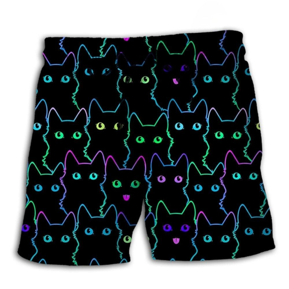 Cute Cat Minimal Fun Art – Beach Short