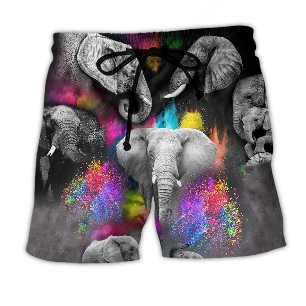 Elephant Colorful Black Contrast Art – Beach Short