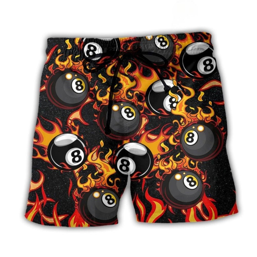 Eight Ball Fire Flame Billiard Art – Beach Short