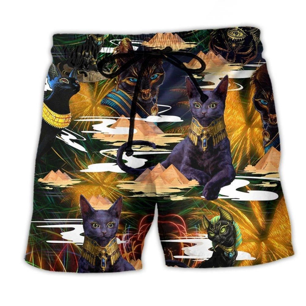 Ancient Egyptian Cat Mystical Art Style – Beach Short