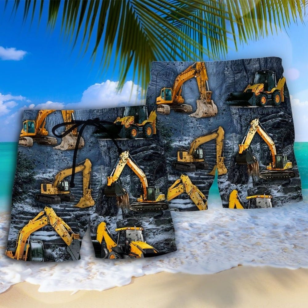 Powerful Excavator Construction Art - Beach Short
