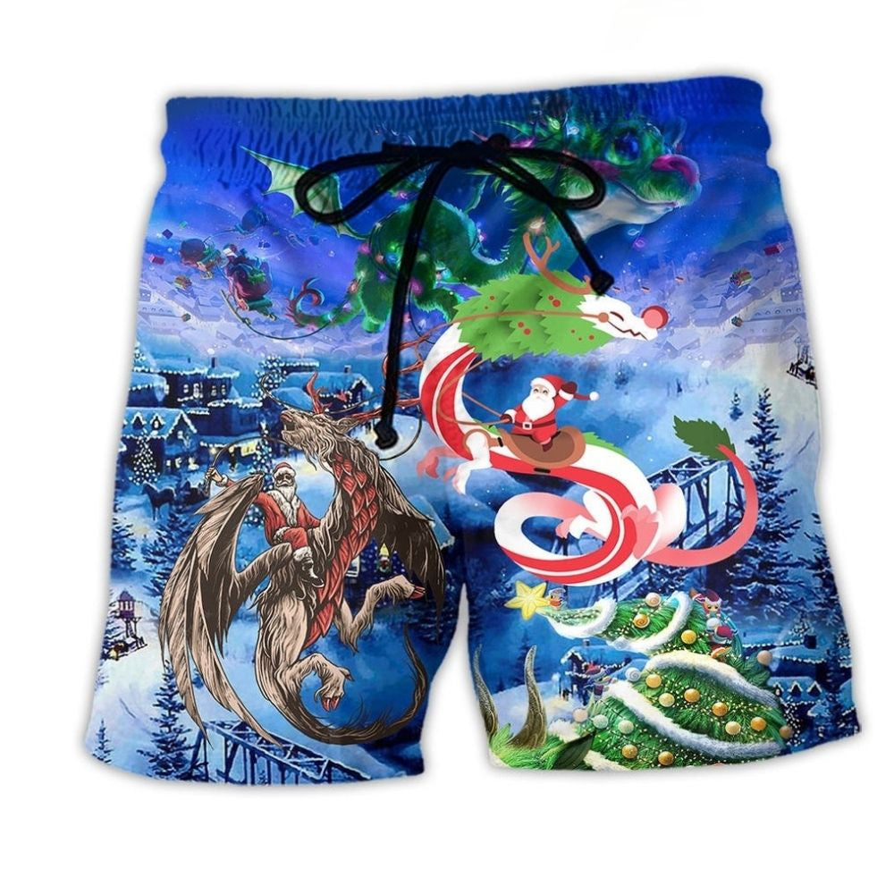 Christmas Santa Riding Dragon Fantasy – Beach Short