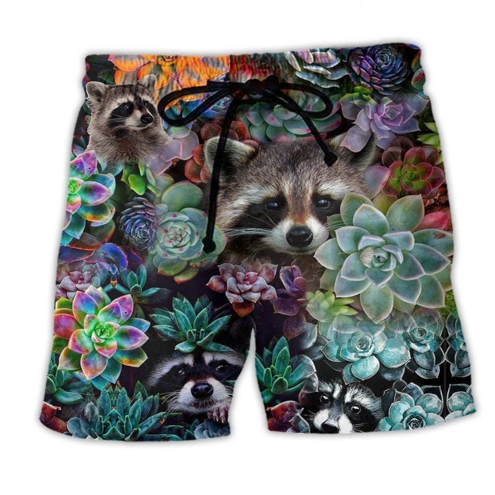 Raccoon Succulent Art – Beach Short