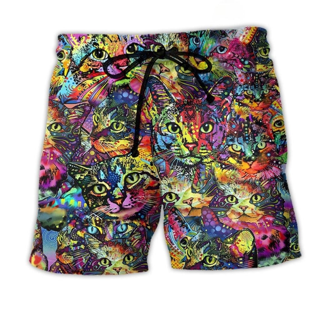 Colorful Cat Smile Art – Beach Short