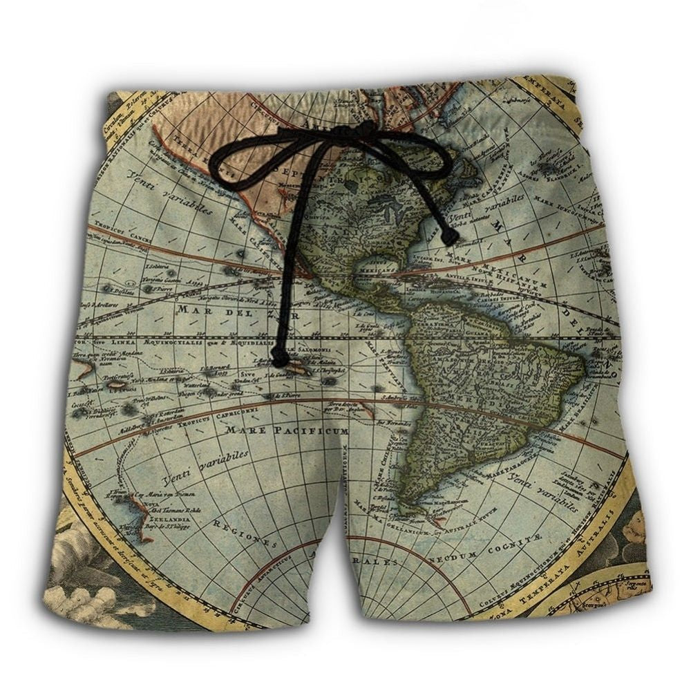 Vintage World Map Geography Art – Beach Short