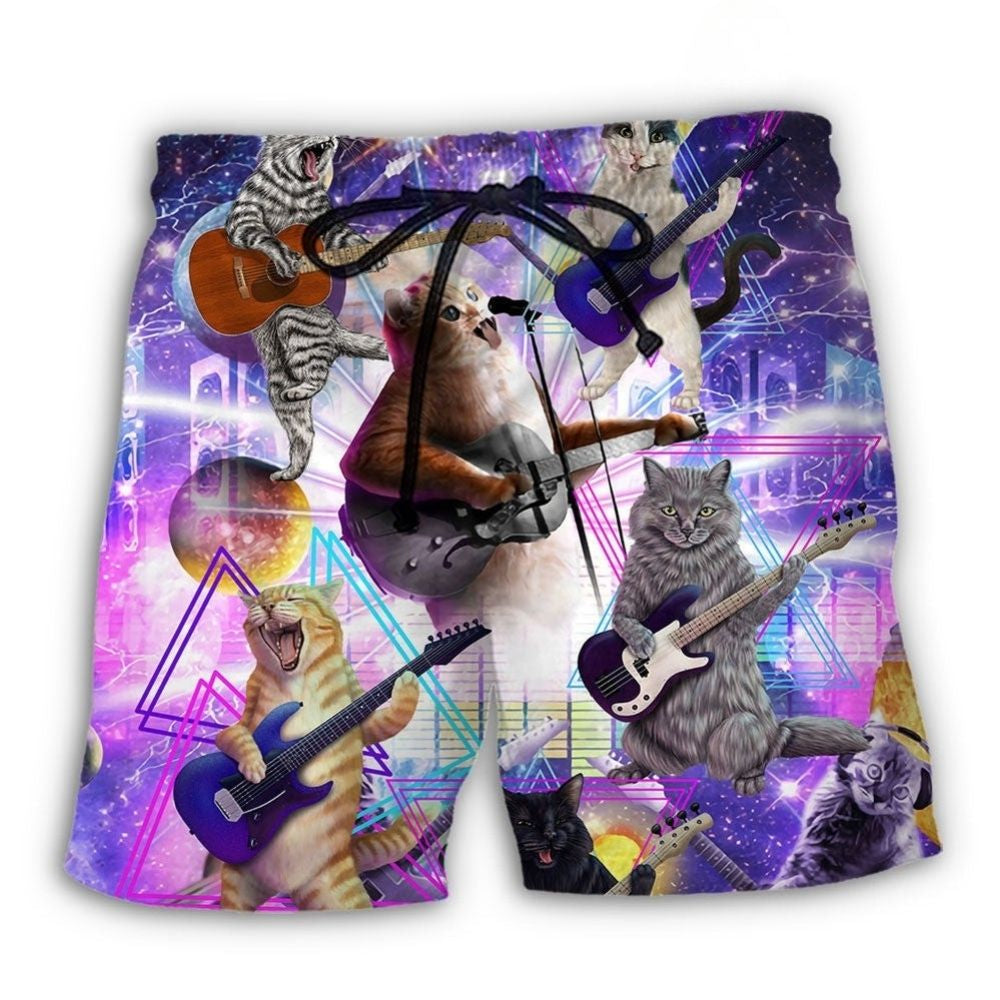 Cat Playing Guitar Galaxy Music – Beach Short