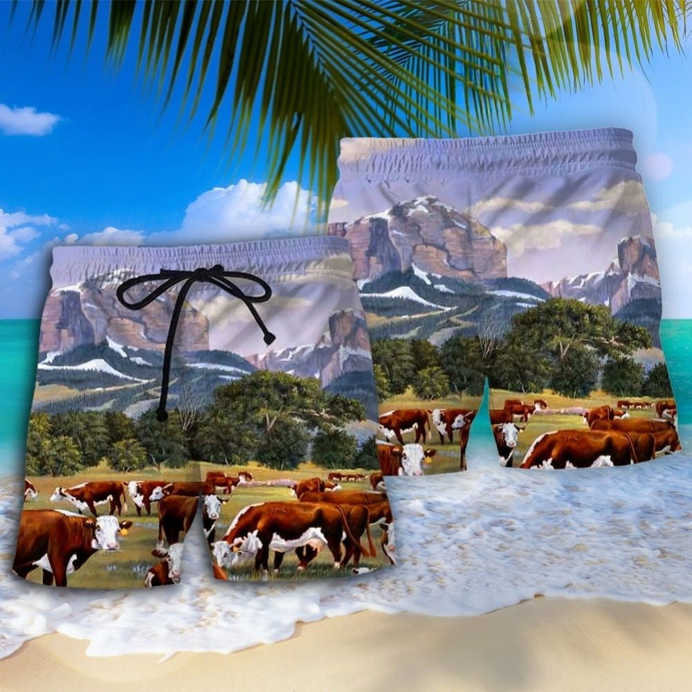 Cow Mountain Landscape Art - Beach Short