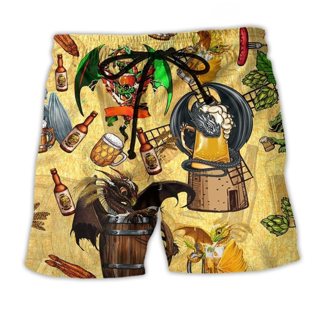 Dragon Beer Humor Fantasy Party Art – Beach Short