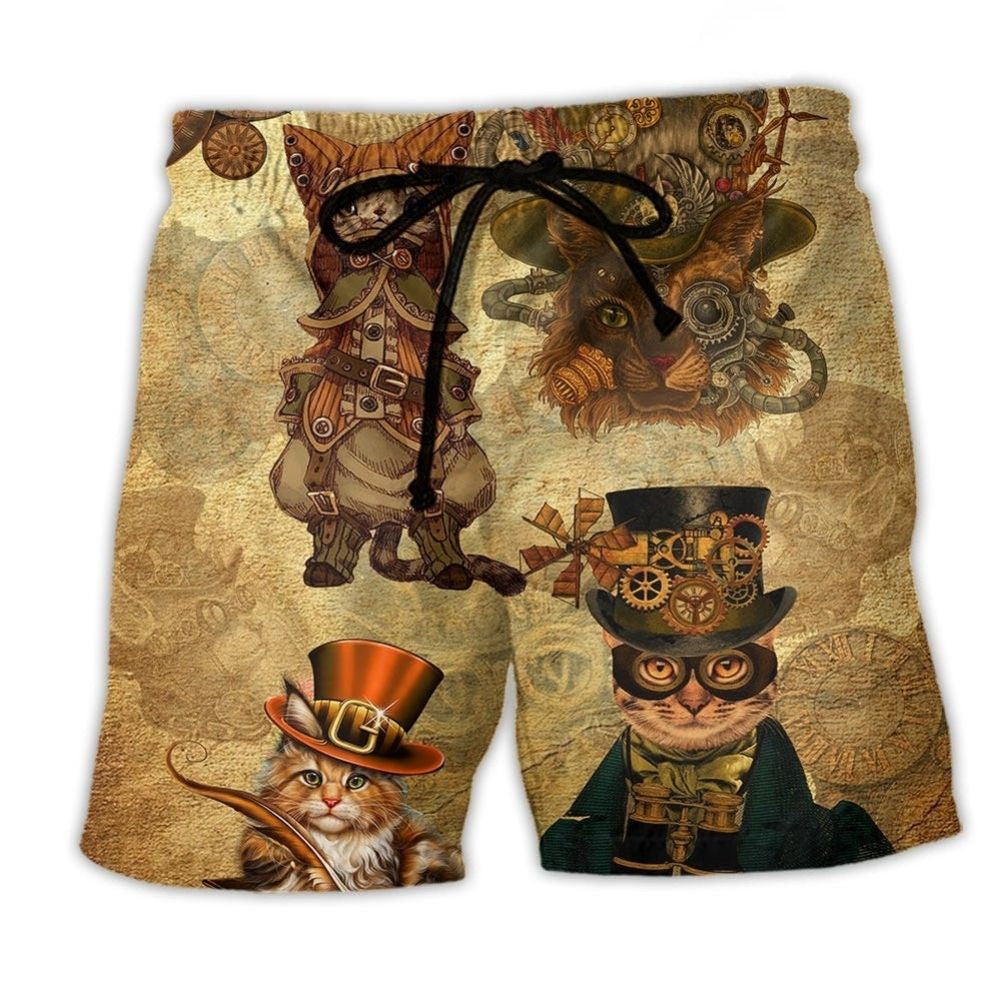 Vintage Cat Machine Art – Beach Short