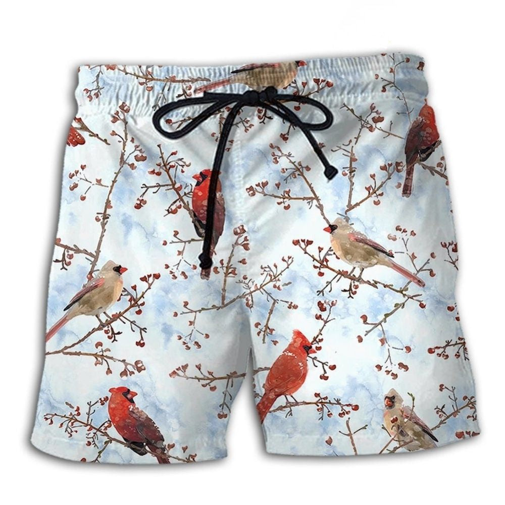 Cardinal Bird Winter Nature – Beach Short