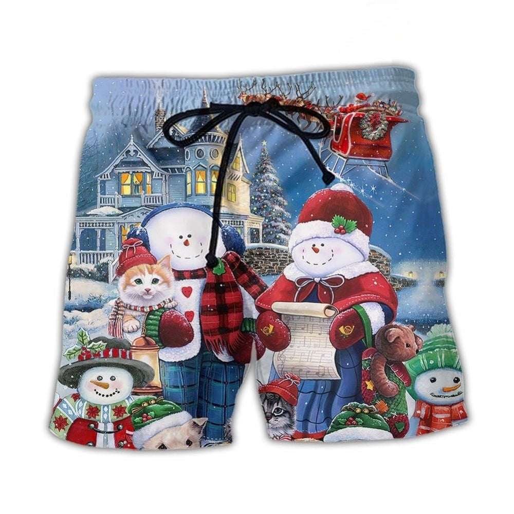 Christmas Snowman Family Love Art – Beach Short