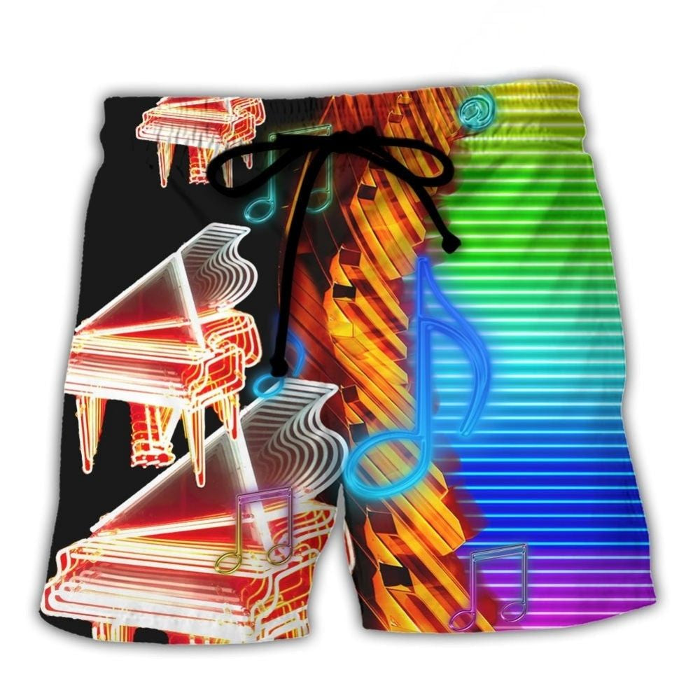 Neon Piano Colorful Music Art – Beach Short