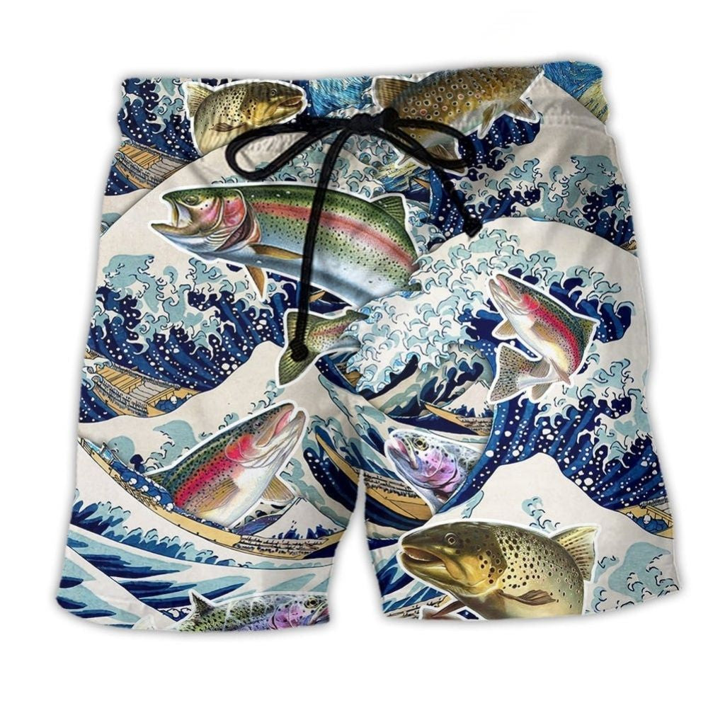 Trout Fishing Big Wave Action Art – Beach Short