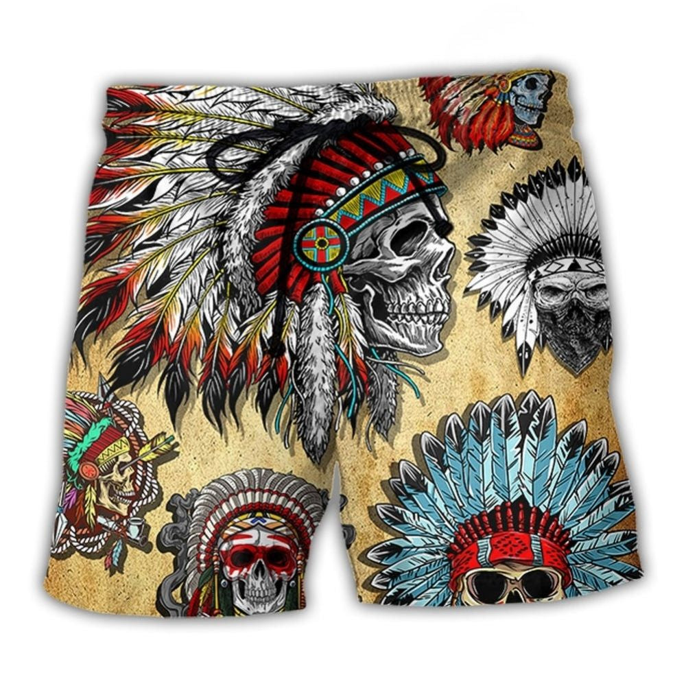 Native Skull Vintage Artistic Style – Beach Short