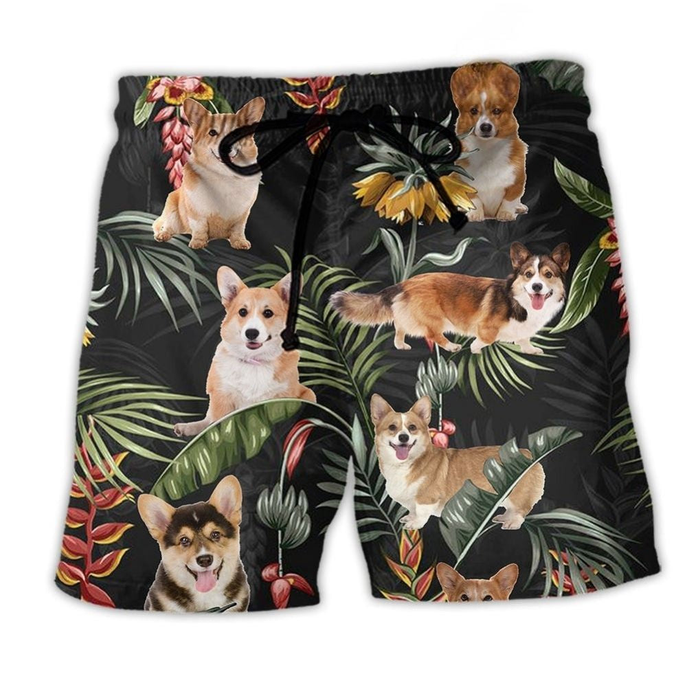 Corgi Dog Tropical Leaf Cute Style – Beach Short