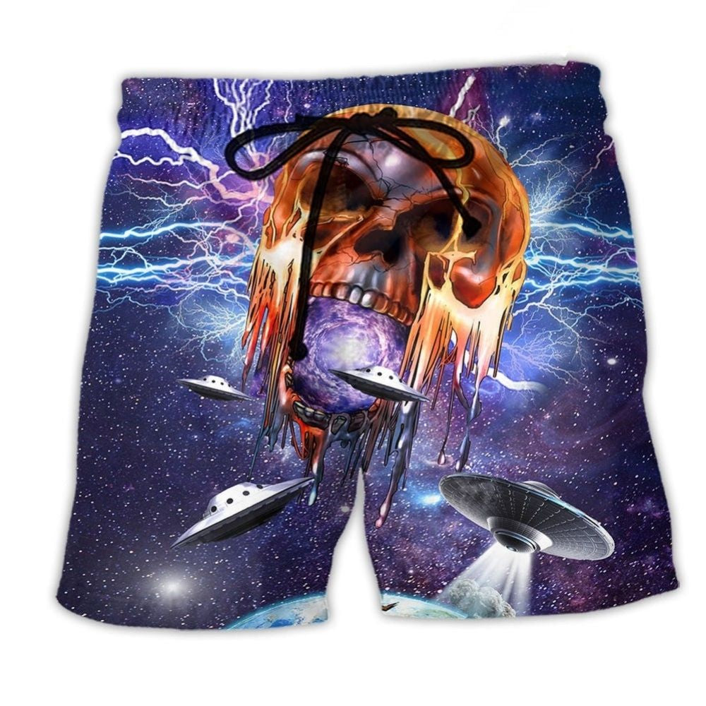 Galaxy Skull Love Blue Cosmic Art – Beach Short