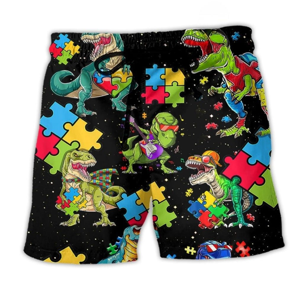 Autism Dinosaur Cool Black Style – Beach Short
